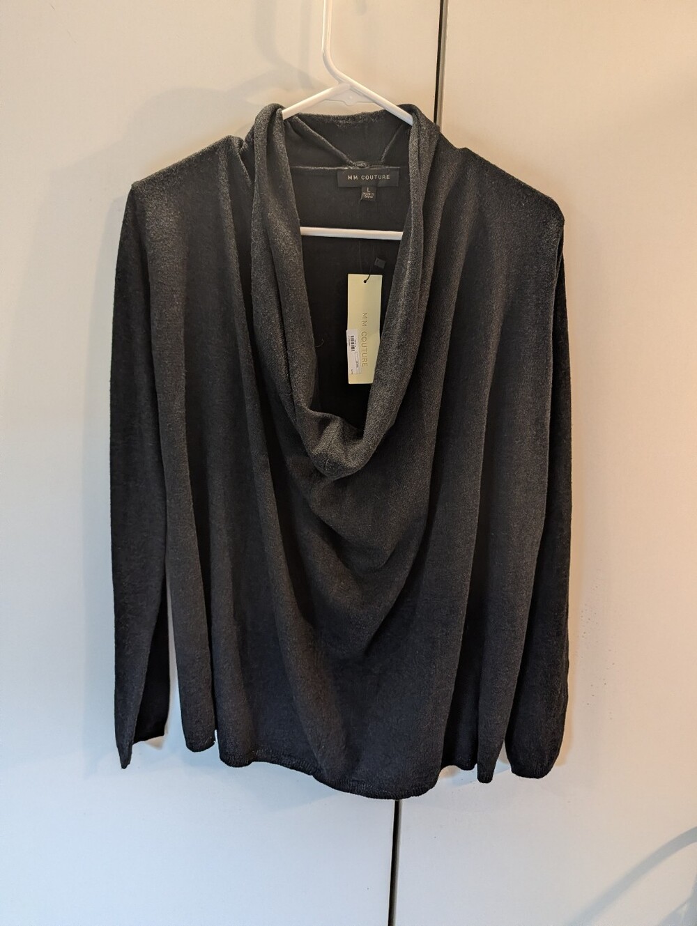 MM Couture Charcoal Draped Wool Blend Cowl Neck Sweater Size Large NWT